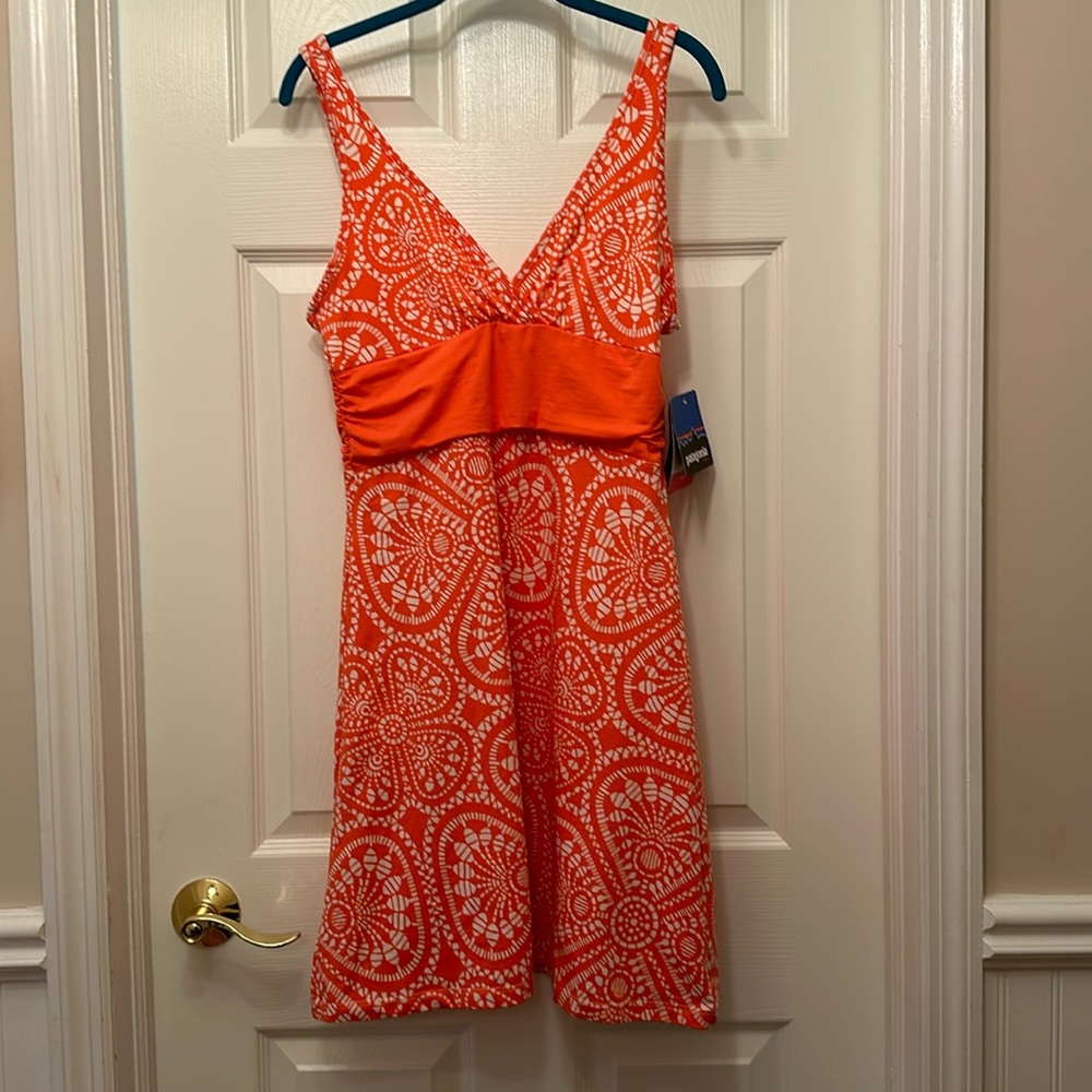 Patagonia Margot Orange and White Sleeveless Sundress